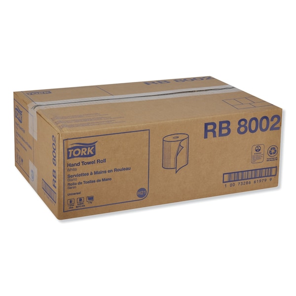 Tork Tork Hand Towel Roll White H21, Universal, 100% Recycled Fiber, 6 Rolls x 800 ft, RB8002 - RB8002