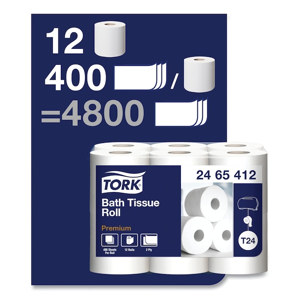 Tork Tork Premium Poly-Pack Bath Tissue, Septic Safe, 2-Ply, White, 4.1-Inch X 4-Inch, 400 Sheets - 2465412