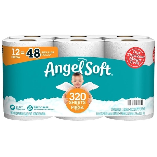 Angel Soft Toilet Tissue, 2-Ply, Paper, 12PK - 79397