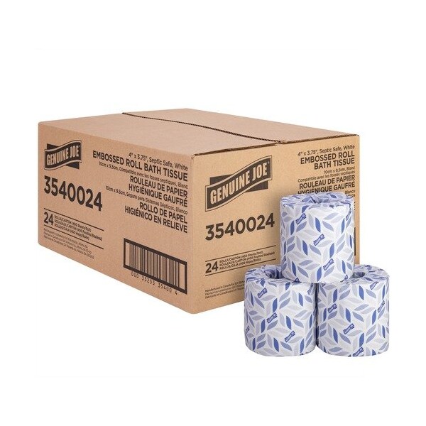 Genuine Joe Genuine Joe Bathroom Tissue, 2-Ply, 400Shts/RL, 4inx3-3/4in, WE, 24PK - GJO3540024