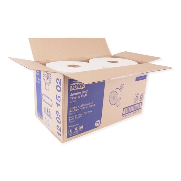 Tork Advanced Jumbo Bath Tissue, Septic Safe, 2-Ply, White, 3.48in x 1,600 ft, 6PK - 12021502