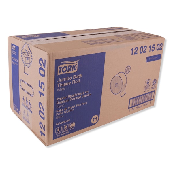 Tork Advanced Jumbo Bath Tissue, Septic Safe, 2-Ply, White, 3.48in x 1,600 ft, 6PK - 12021502