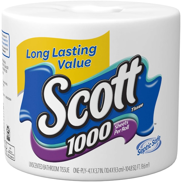 Scott Scott Bath Tissue Single Roll Wh 1000 Fsc Mix Sgsna-Coc-005460, PK36 - 39327