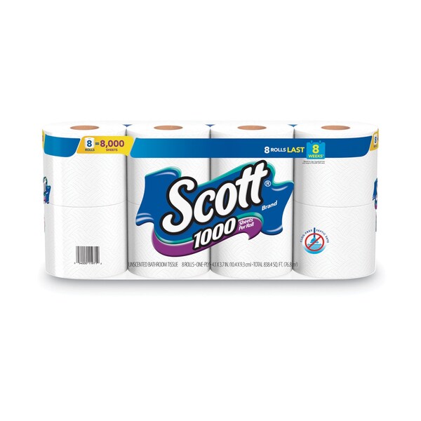 Scott Bathroom Tissue, Septic Safe, 1-Ply, White, 1,000 Sheet/Roll, 32PK - 49209