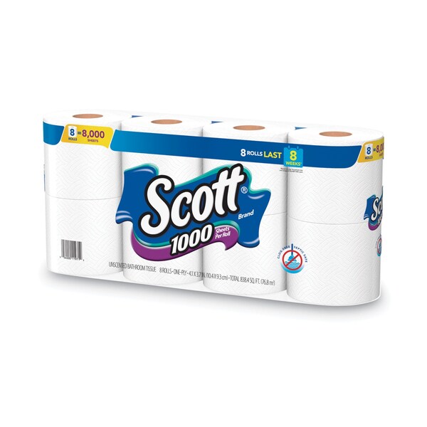 Scott Bathroom Tissue, Septic Safe, 1-Ply, White, 1,000 Sheet/Roll, 32PK - 49209