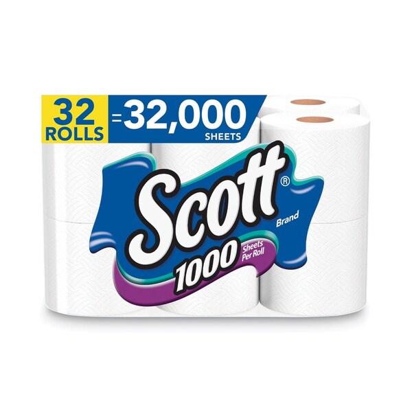 Scott Bathroom Tissue, Septic Safe, 1-Ply, White, 1,000 Sheet/Roll, 32PK - 49209