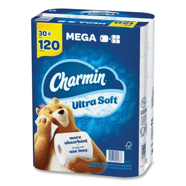 Charmin Ultra Soft Bathroom Tissue, Mega Roll, Septic Safe, 2-Ply, White, 244 Sheets/Roll, 30PK - 88029