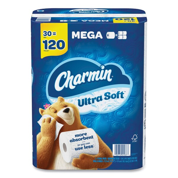 Charmin Ultra Soft Bathroom Tissue, Mega Roll, Septic Safe, 2-Ply, White, 244 Sheets/Roll, 30PK - 88029