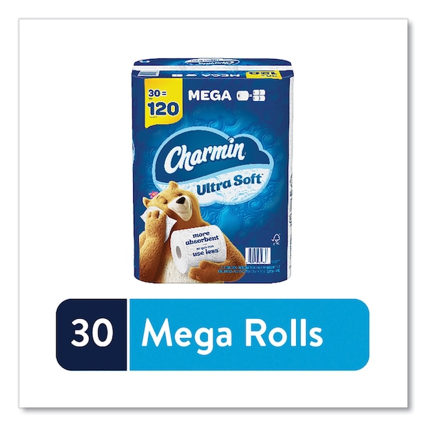Charmin Ultra Soft Bathroom Tissue, Mega Roll, Septic Safe, 2-Ply, White, 244 Sheets/Roll, 30PK - 88029