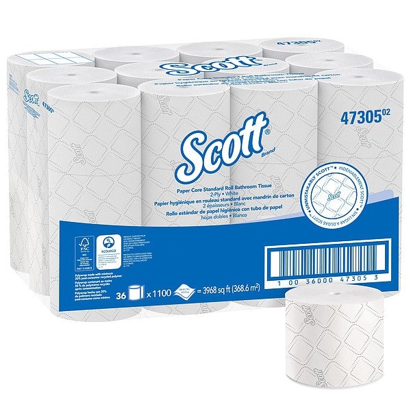 Kimberly-Clark Professional Pro Paper Core High-Capacity Standard Roll Toilet Paper, 2-Ply, White, (1,100 Sheets/Roll, 36 Rolls) - 47305