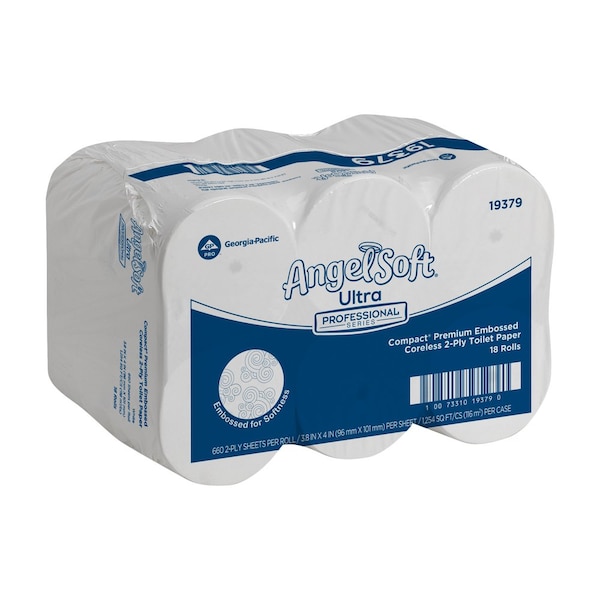 Georgia-Pacific Angel Soft Ultra Professional Series(R) Compact(R), Coreless, 2 Ply, 660 Sheets, White, 18 PK - 19379