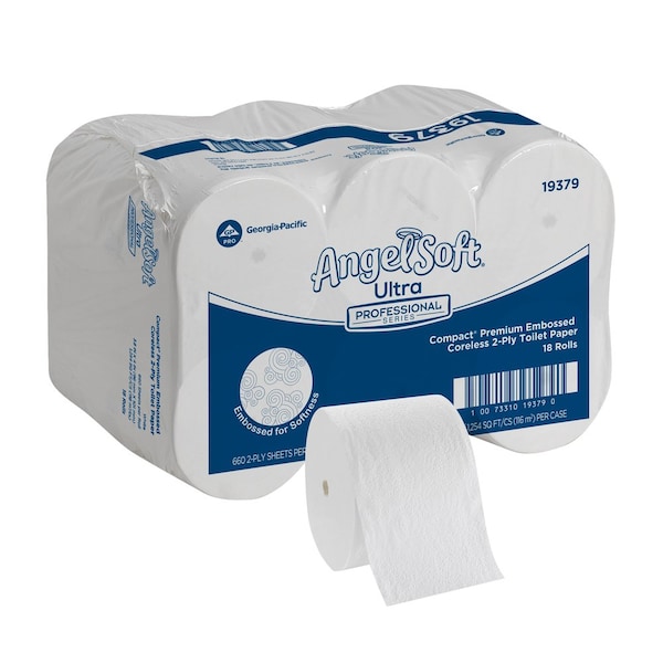 Georgia-Pacific Angel Soft Ultra Professional Series(R) Compact(R), Coreless, 2 Ply, 660 Sheets, White, 18 PK - 19379