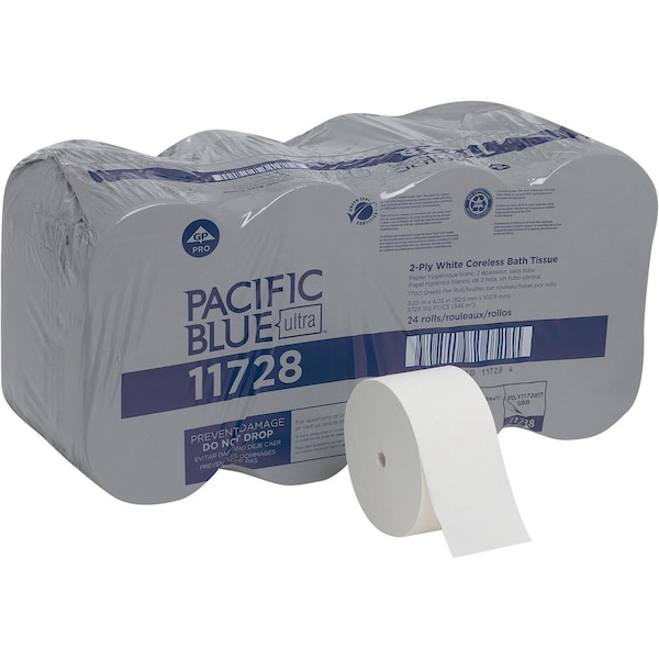 Georgia-Pacific Pacific Blue Ultra, Coreless, 2 Ply, 1700 Sheets, White, 24 PK - 11728