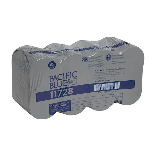 Georgia-Pacific Pacific Blue Ultra, Coreless, 2 Ply, 1700 Sheets, White, 24 PK - 11728