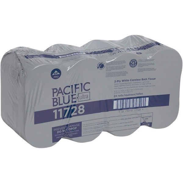 Georgia-Pacific Pacific Blue Ultra, Coreless, 2 Ply, 1700 Sheets, White, 24 PK - 11728