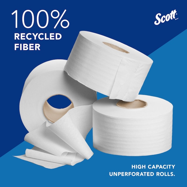 Kimberly-Clark Professional 100% Recycled Fiber High-Capacity Jumbo Roll Toilet Paper, Non-perforated, (1,000'/Roll, 12 Rolls) - 67805