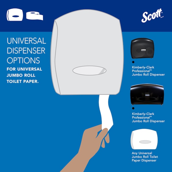 Kimberly-Clark Professional 100% Recycled Fiber High-Capacity Jumbo Roll Toilet Paper, Non-perforated, (1,000'/Roll, 12 Rolls) - 67805