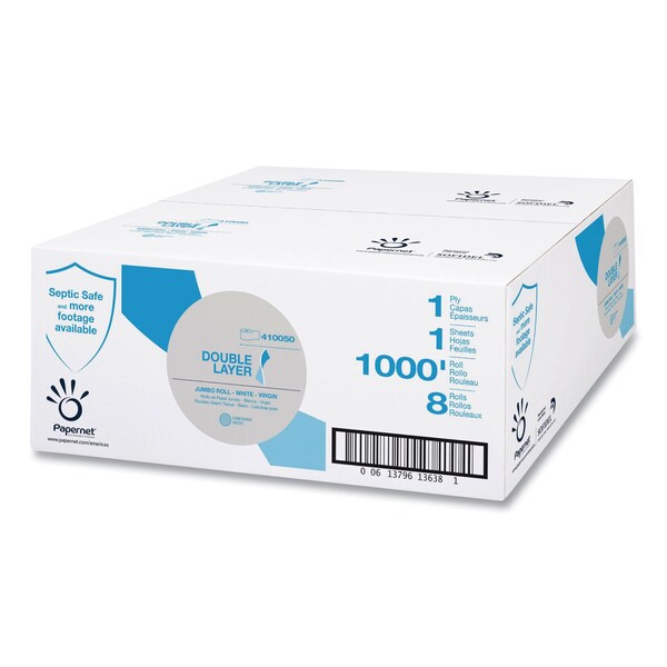 Papernet Heavenly Soft Double Layer Jumbo Toilet Tissue, Septic Safe, 1-Ply, White, 1,000 ft, 8PK - 410050/13638