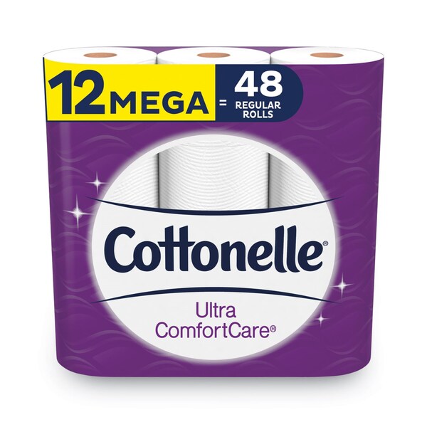 Cottonelle Ultra ComfortCare Toilet Paper, Soft Tissue, Mega Rolls, Septic Safe, 2 Ply, White 284 Sheets, 12PK - 54165/55494