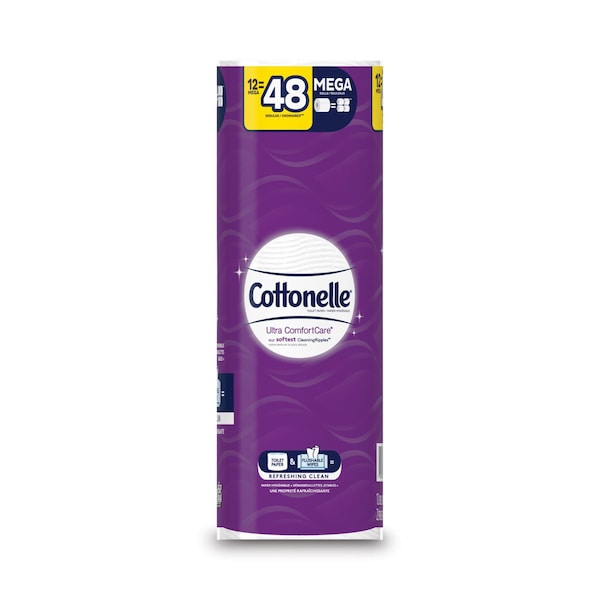 Cottonelle Ultra ComfortCare Toilet Paper, Soft Tissue, Mega Rolls, Septic Safe, 2 Ply, White 284 Sheets, 12PK - 54165/55494