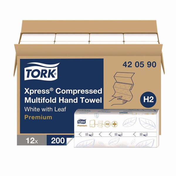 Tork Xpress Compressed Multifold Hand Towels, 1-Ply, 8.3 x 9.45, White, 200 Towels, 12PK - 420590