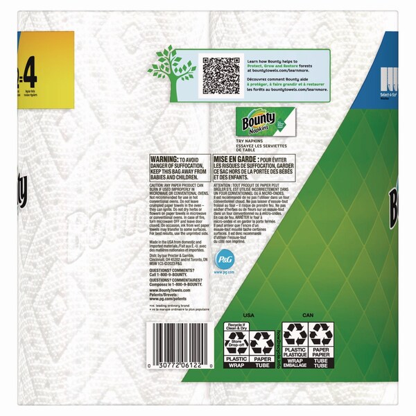 Bounty Select-a-Size Kitchen Roll Paper Towels, 2-Ply, 5.9 x 11, 90 Sheets/Roll, 2PK - 030772061220