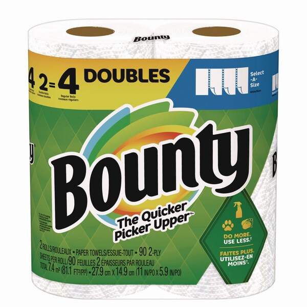 Bounty Select-a-Size Kitchen Roll Paper Towels, 2-Ply, 5.9 x 11, 90 Sheets/Roll, 2PK - 030772061220