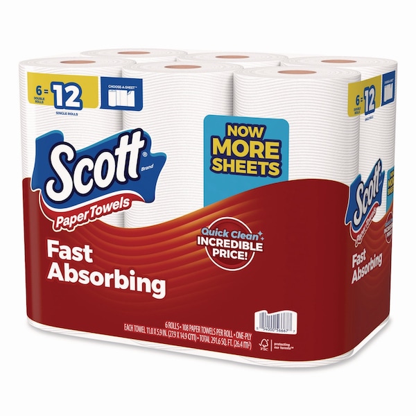 Scott Choose-A-Size Perforated Roll Paper Towels, 1 Ply, 102 Sheets, White, 24 PK - 55413