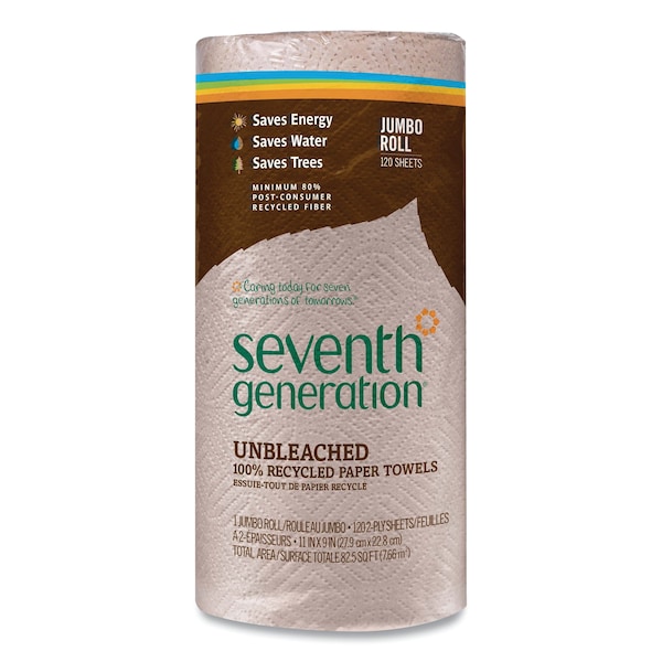 Seventh Generation Perforated Roll Paper Towels, 2 Ply, 120 Sheets, Brown - 13720