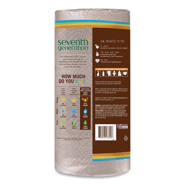 Seventh Generation Perforated Roll Paper Towels, 2 Ply, 120 Sheets, Brown - 13720