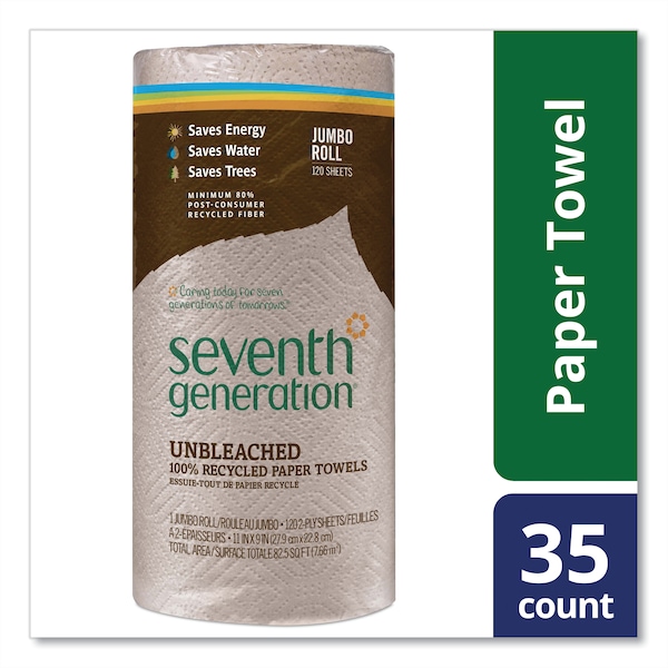 Seventh Generation Perforated Roll Paper Towels, 2 Ply, 120 Sheets, Brown - 13720