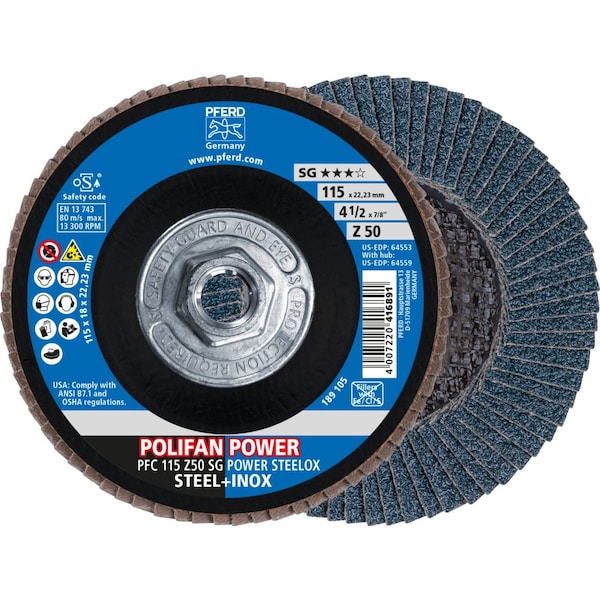 
Pferd Flap Disc, 4-1/2''x5/8-11, Z SG POWER STEELOX, 50 Grit, T29, Conical, Zirconia - 64559

Disco de láminas Pferd, 4-1/2''x5/8-11, Z SG POWER STEELOX, 50 Granos, T29, Cónico, Zirconia - 64559