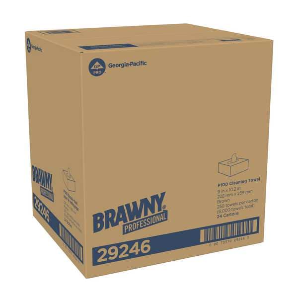 Brawny Brawny Professional Dry Wipe, 1 Ply, 250 Sheets, No Roll, Brown, 24 PK - 29246