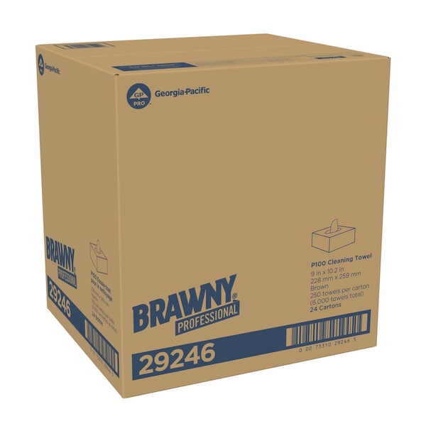 Brawny Brawny Professional Dry Wipe, 1 Ply, 250 Sheets, No Roll, Brown, 24 PK - 29246