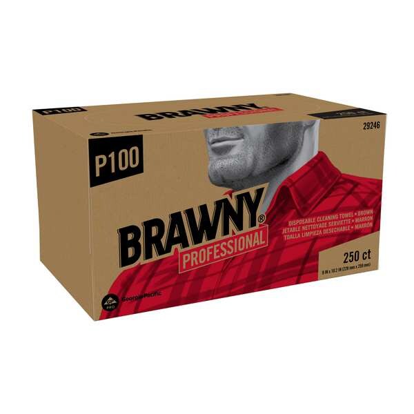 Brawny Brawny Professional Dry Wipe, 1 Ply, 250 Sheets, No Roll, Brown, 24 PK - 29246