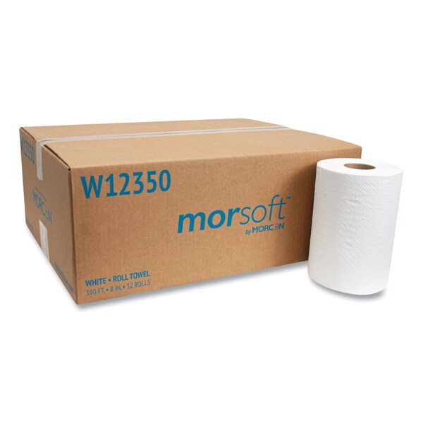 Morcon Paper Hardwound Paper Towels, 1 Ply, Continuous Roll Sheets, 350 ft, White, 12 PK - MOR W12350