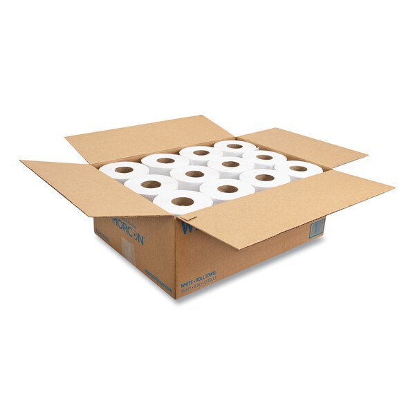 Morcon Paper Hardwound Paper Towels, 1 Ply, Continuous Roll Sheets, 350 ft, White, 12 PK - MOR W12350