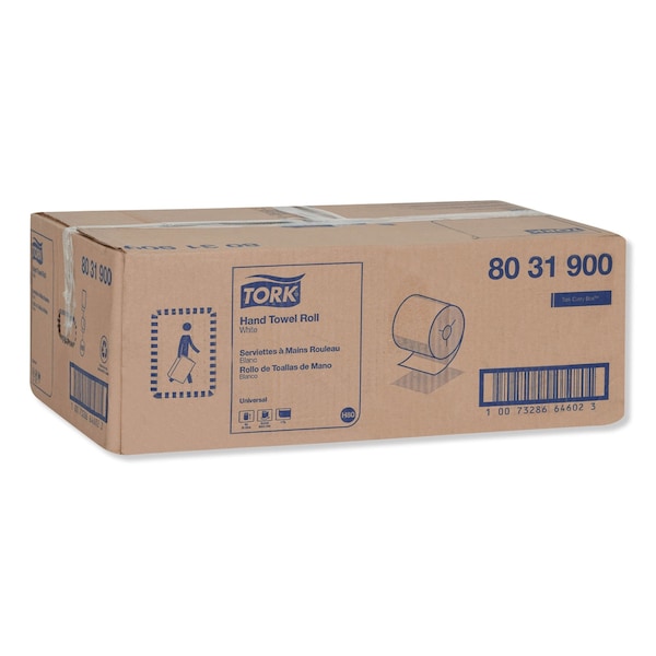 Tork Universal Hand Towel Roll, Notched, 1-Ply, 8in x 800 ft, White, 6PK - 8031900