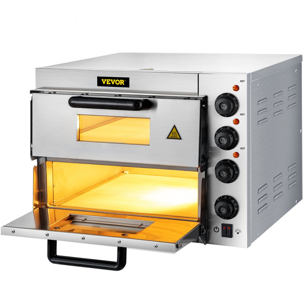 VEVOR Commercial Pizza Oven Countertop, 14" Double Deck Layer, 110V 1950W Stainless Steel Electric Pizza Oven with Stone and Shelf, Multipurpose Indoor Pizza Maker for Restaurant Home Pretzels Baked - LXBSKX142110VHGGUV1