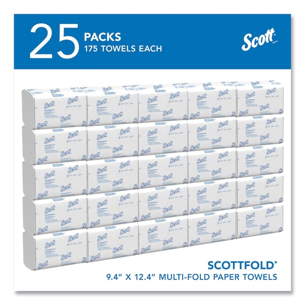 Scott Scottfold Multifold Paper Towels, 1 Ply, 175 Sheets, White, 25 PK - 01980
