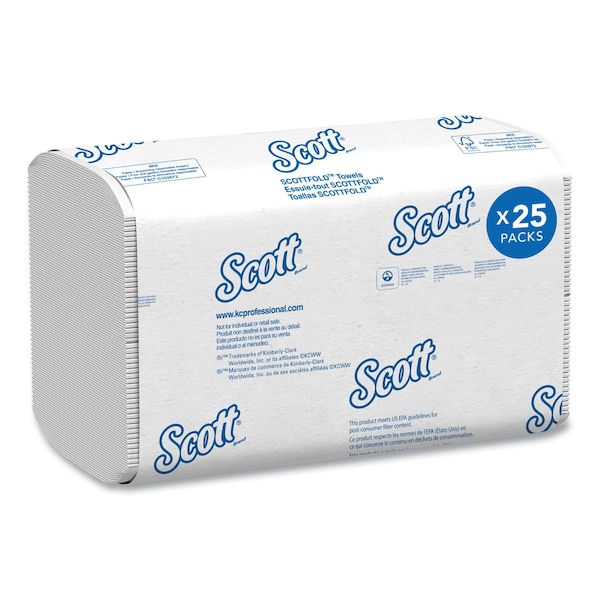 Scott Scottfold Multifold Paper Towels, 1 Ply, 175 Sheets, White, 25 PK - 01980