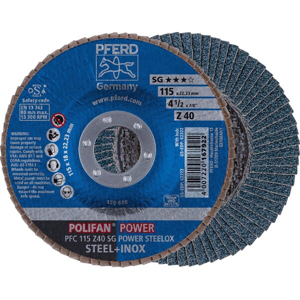 Pferd 62222 4-1/2in x 7/8in Disco de láminas POLIFAN - Cónico SG Zirconia 40G - 62222-PFERD