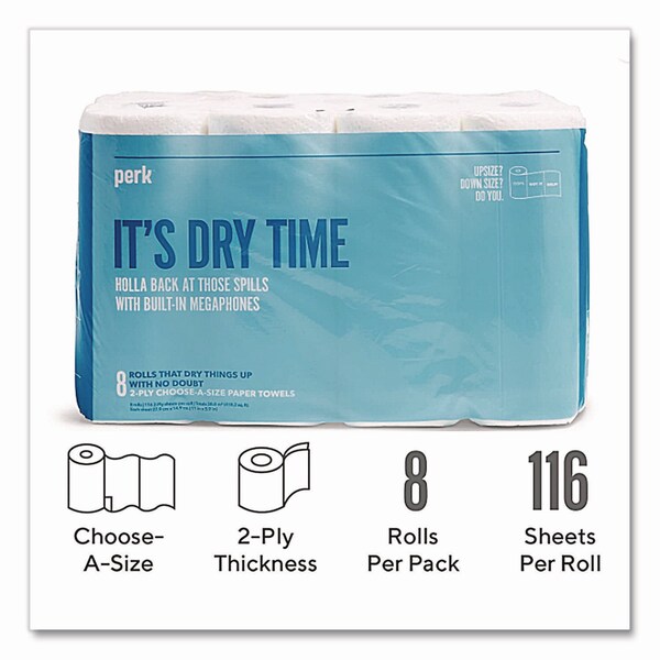 Perk Choose-A-Size Kitchen Roll Paper Towels, 2-Ply, 5.9 x 11, White, 116 Sheets, 8PK - PK55113