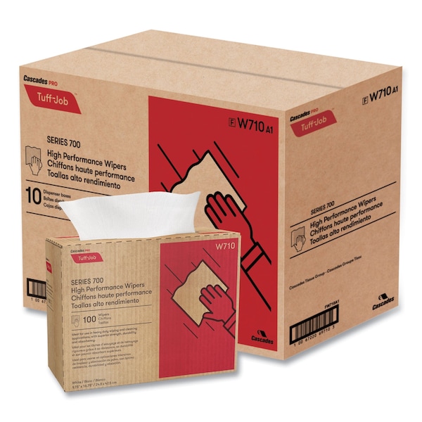 Cascades Pro Tuff-Job Spunlace Towels, Pop Up Box, 9.75 x 16.75, White, 100 Towels, 10PK - W710