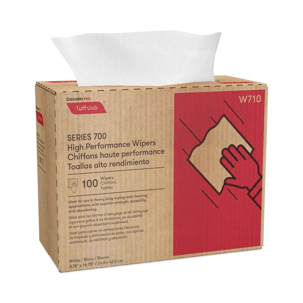 Cascades Pro Tuff-Job Spunlace Towels, Pop Up Box, 9.75 x 16.75, White, 100 Towels, 10PK - W710