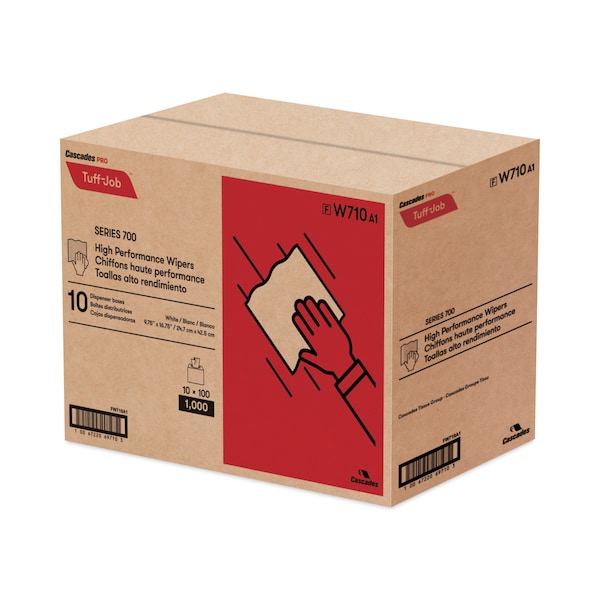 Cascades Pro Tuff-Job Spunlace Towels, Pop Up Box, 9.75 x 16.75, White, 100 Towels, 10PK - W710