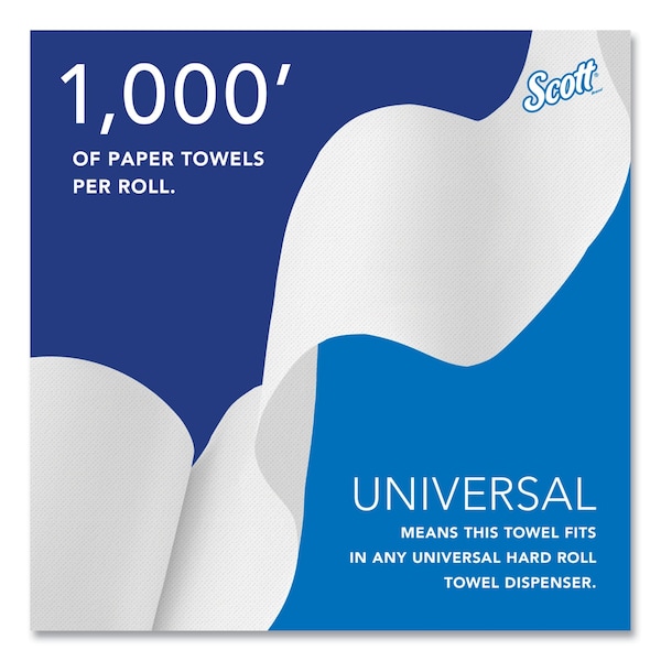 Scott Essential Hardwound Paper Towels, 1 Ply, Continuous Roll Sheets, 1000 ft, White, 12 PK - 1000