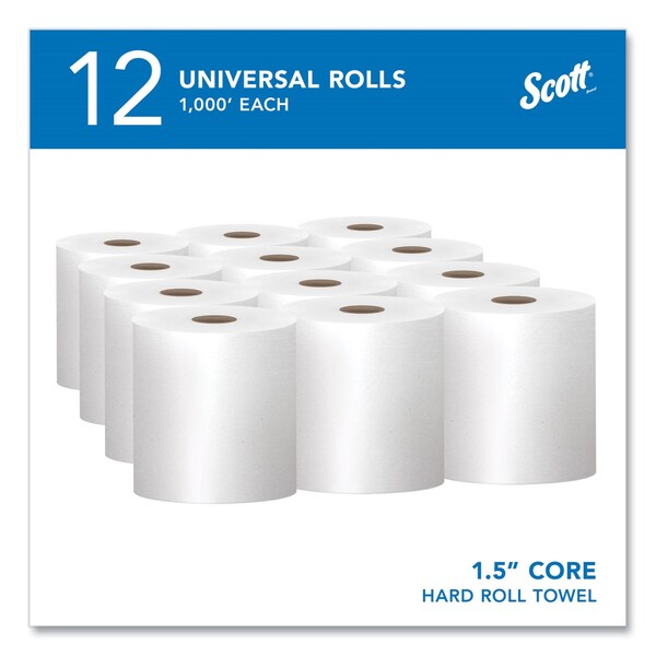 Scott Essential Hardwound Paper Towels, 1 Ply, Continuous Roll Sheets, 1000 ft, White, 12 PK - 1000