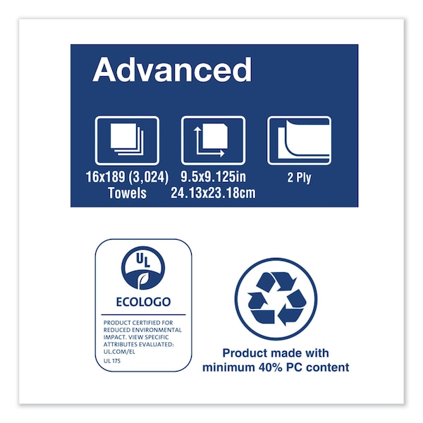 Tork Multifold Paper Towels, 2-Ply, 9.13 x 9.5, White, 189 Towels, 16PK - 101293