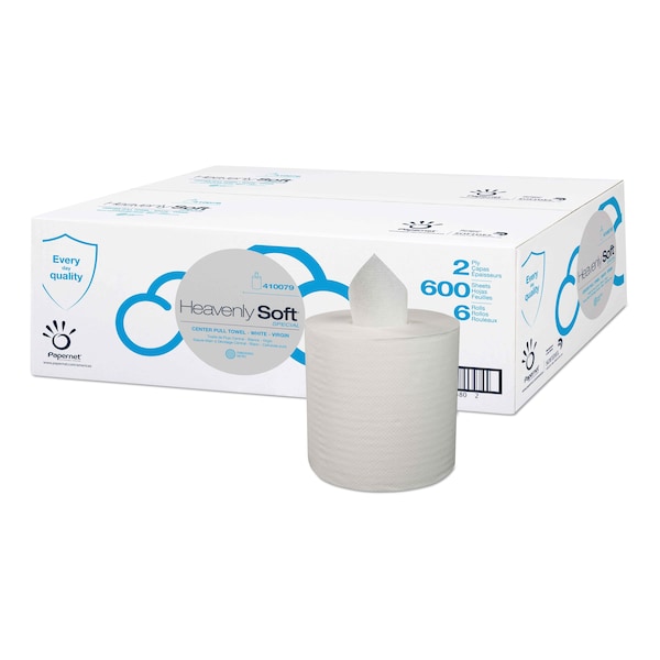 Papernet Heavenly Soft Center Pull Paper Towels, 2 Ply, 600 Sheets, 450 ft, White, 6 PK - 410079